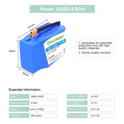 36V 4.8Ah 172.8Wh Electric Scooter Battery Pack Customized Impedance