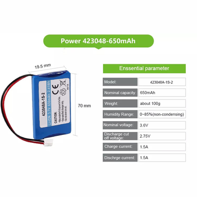 3.7V 650mAH 423048 Rechargeable Lipo Battery Constant Current 1C